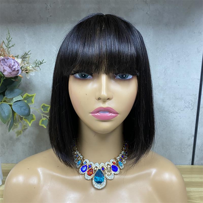 Cheap smooth Straight Unprocessed None Lace 100% Glueless Straight Fringe Bob