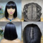 Cheap smooth Straight Unprocessed None Lace 100% Glueless Straight Fringe Bob