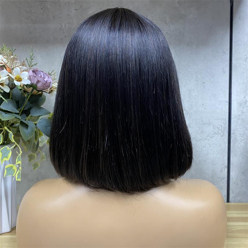 Cheap smooth Straight Unprocessed None Lace 100% Glueless Straight Fringe Bob